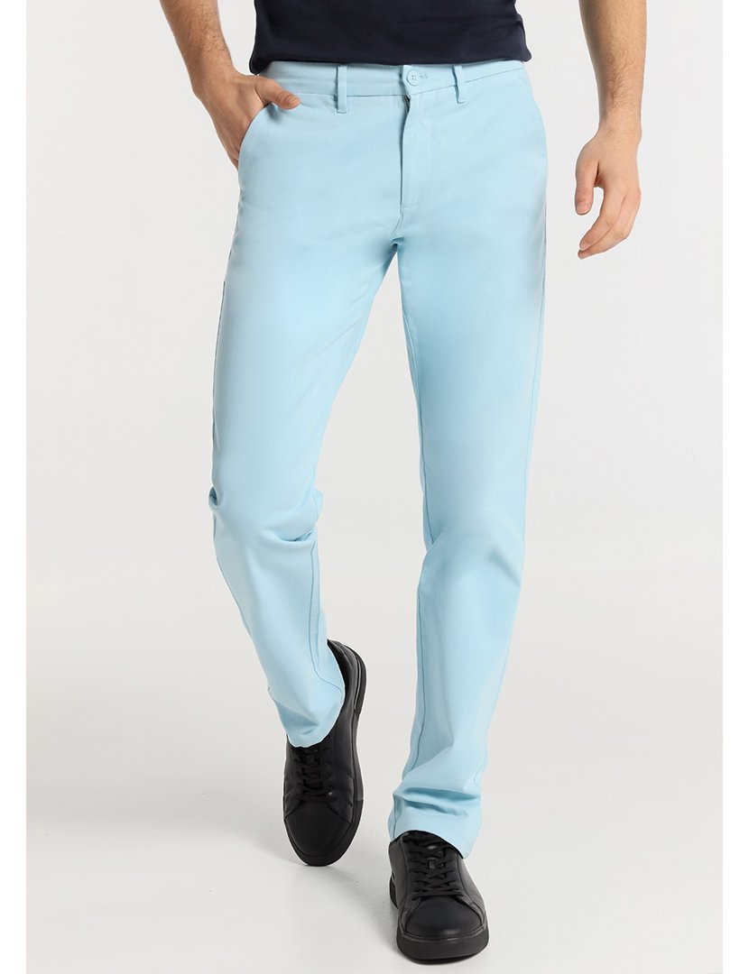 Calças Chino Homem Regular Fit Cintura Média Azul Claro