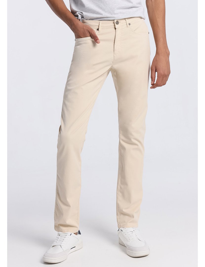 Calças Homem Regular Fit Cintura Média Bege