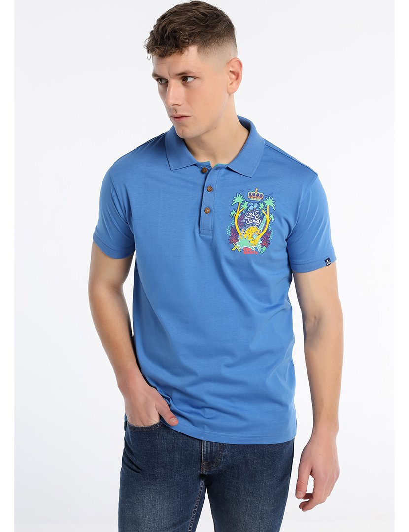 Pólo Homem com Estampado Azul