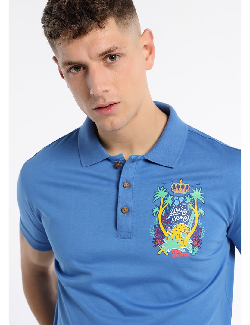 Pólo Homem com Estampado Azul