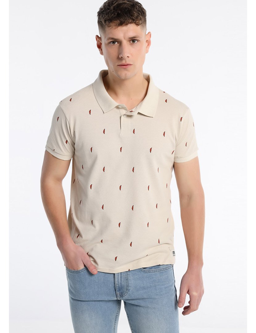 Pólo Homem Bege com Detalhes Vermelhos
