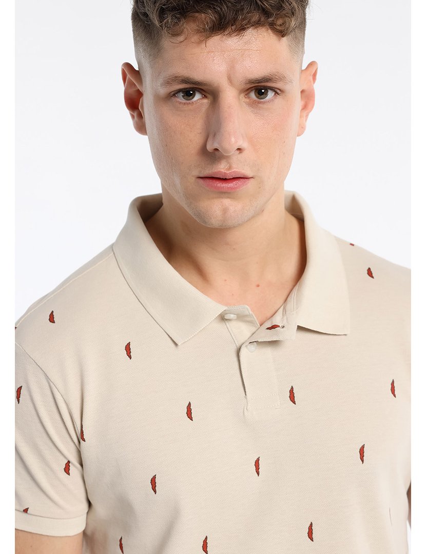Pólo Homem Bege com Detalhes Vermelhos