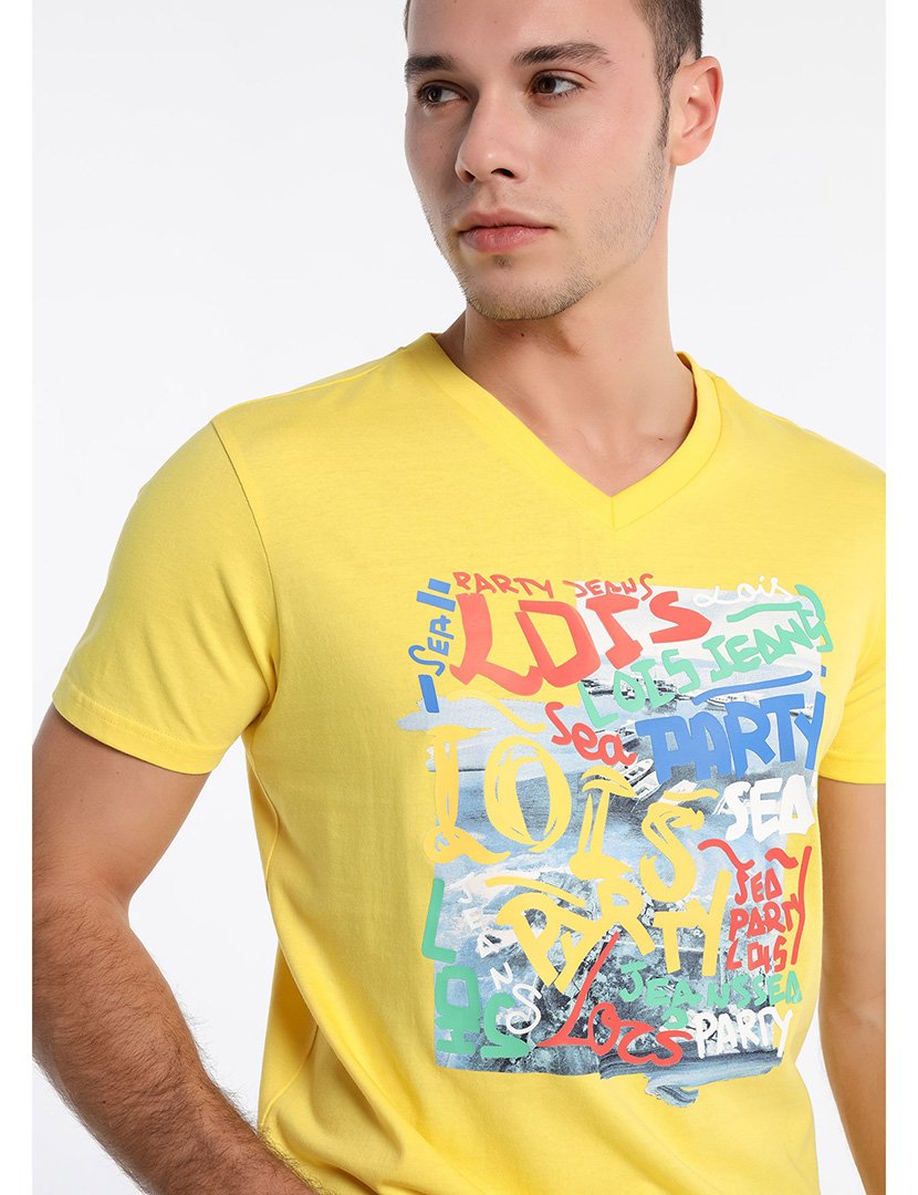 T-Shirt Homem com Estampado Amarelo