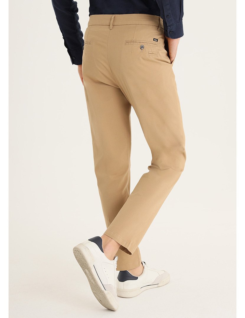 Calças Chino Homem Slim Cintura Média Castanho