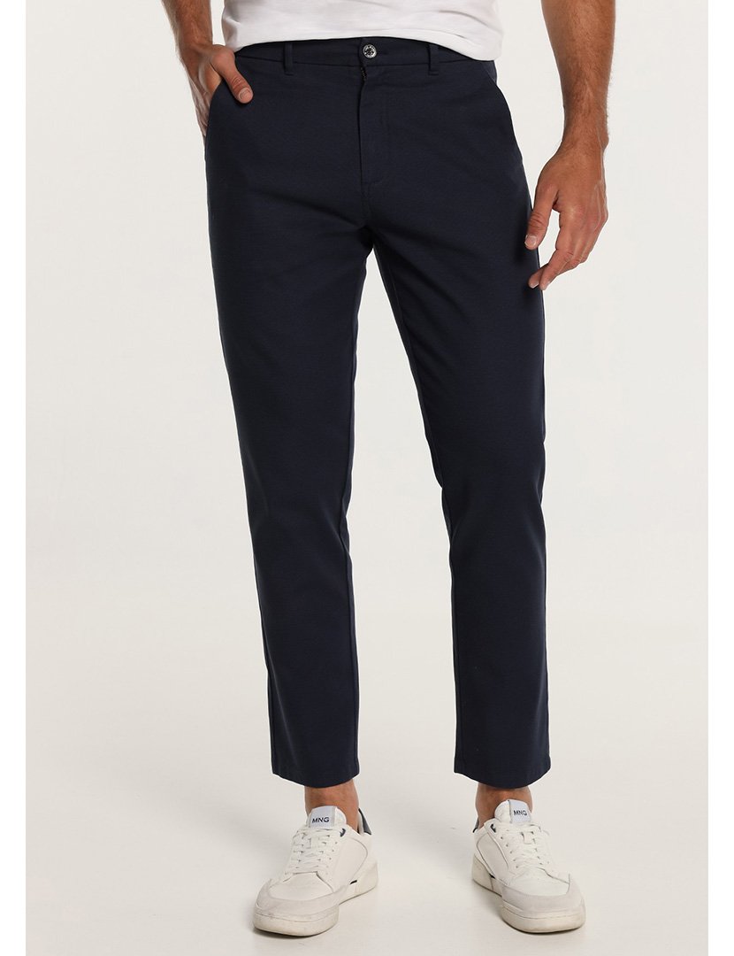 Calças Chino Homem Slim Cintura Média Azul