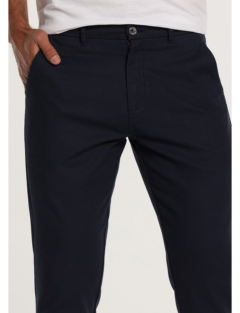Calças Chino Homem Slim Cintura Média Azul