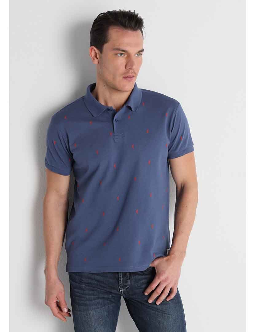 Pólo Homem Azul com Detalhes Vermelho