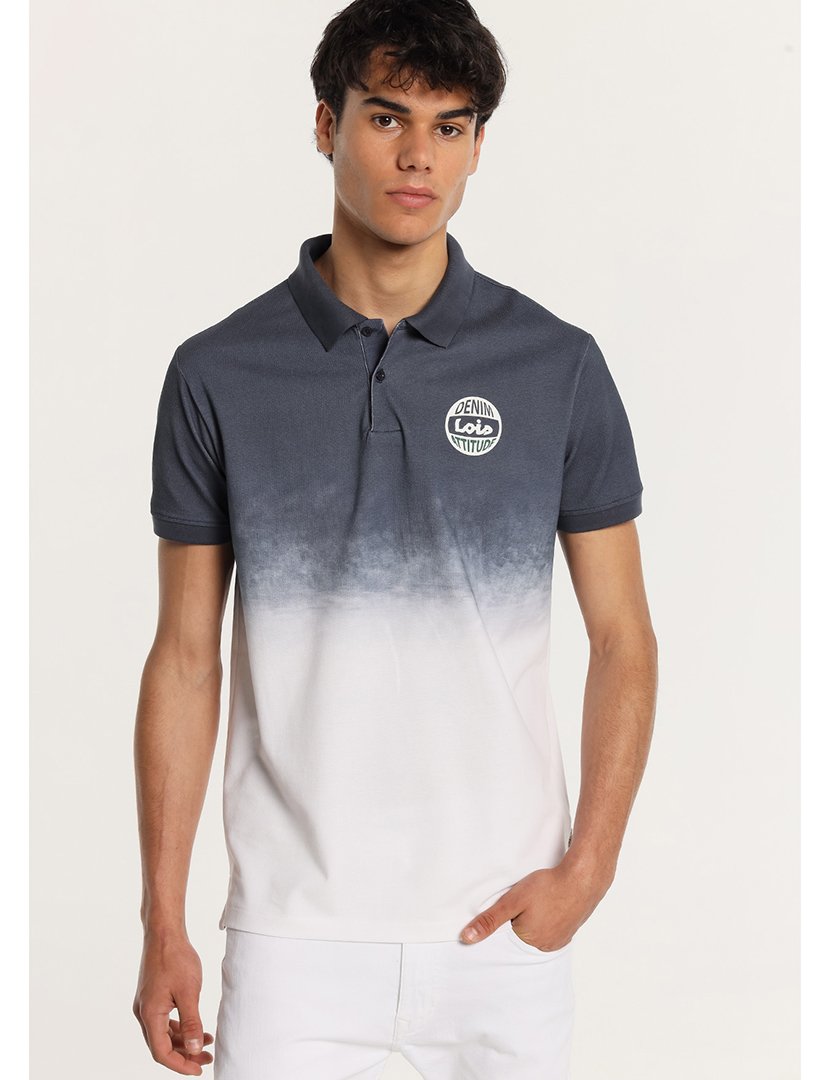 Pólo Homem Estampado Tie Dye Azul e Branco