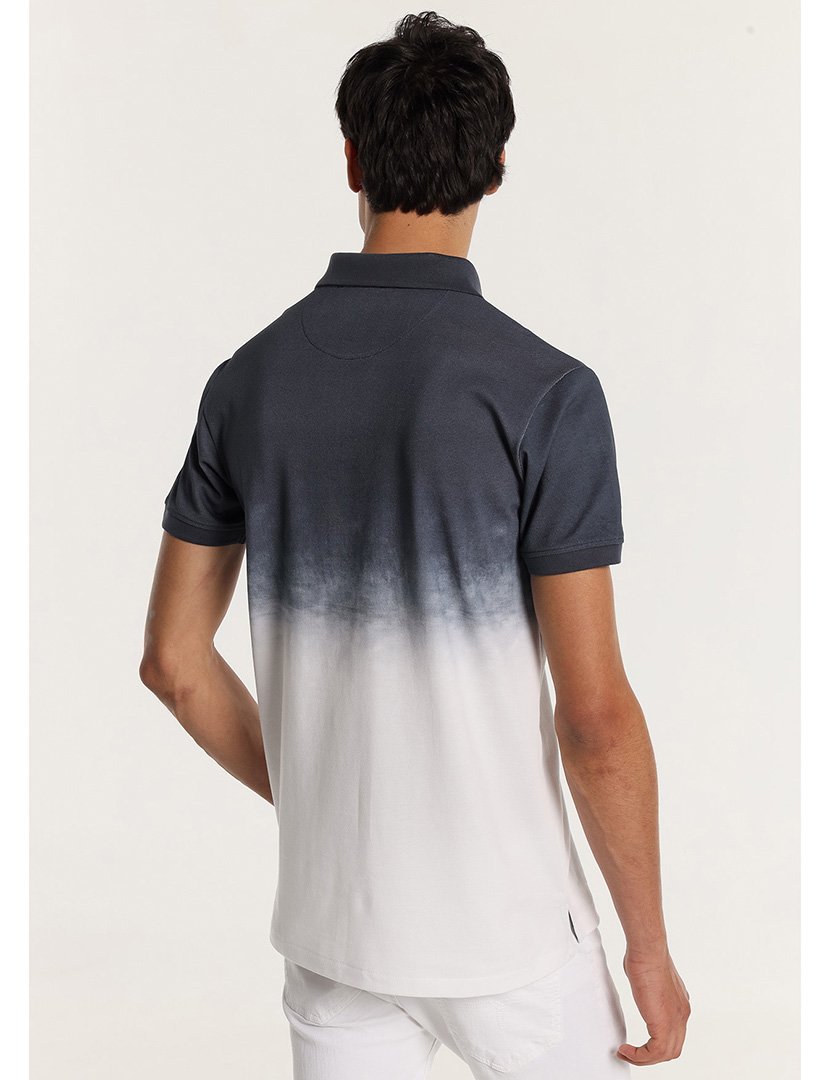 Pólo Homem Estampado Tie Dye Azul e Branco