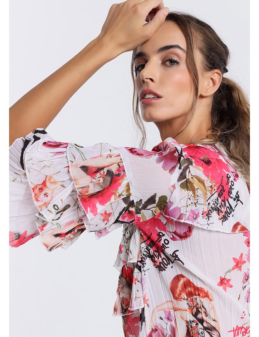 Blusa Senhora de Manga Larga Multicolorido