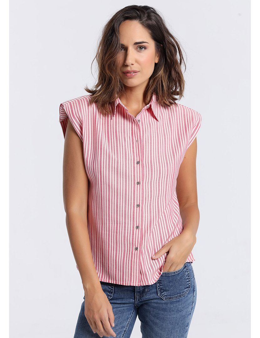 Camisa de Alças Senhora Listrada Rosa