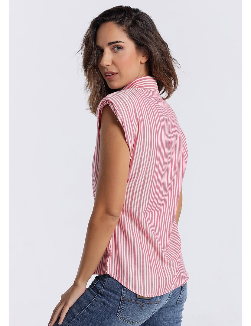 Camisa de Alças Senhora Listrada Rosa