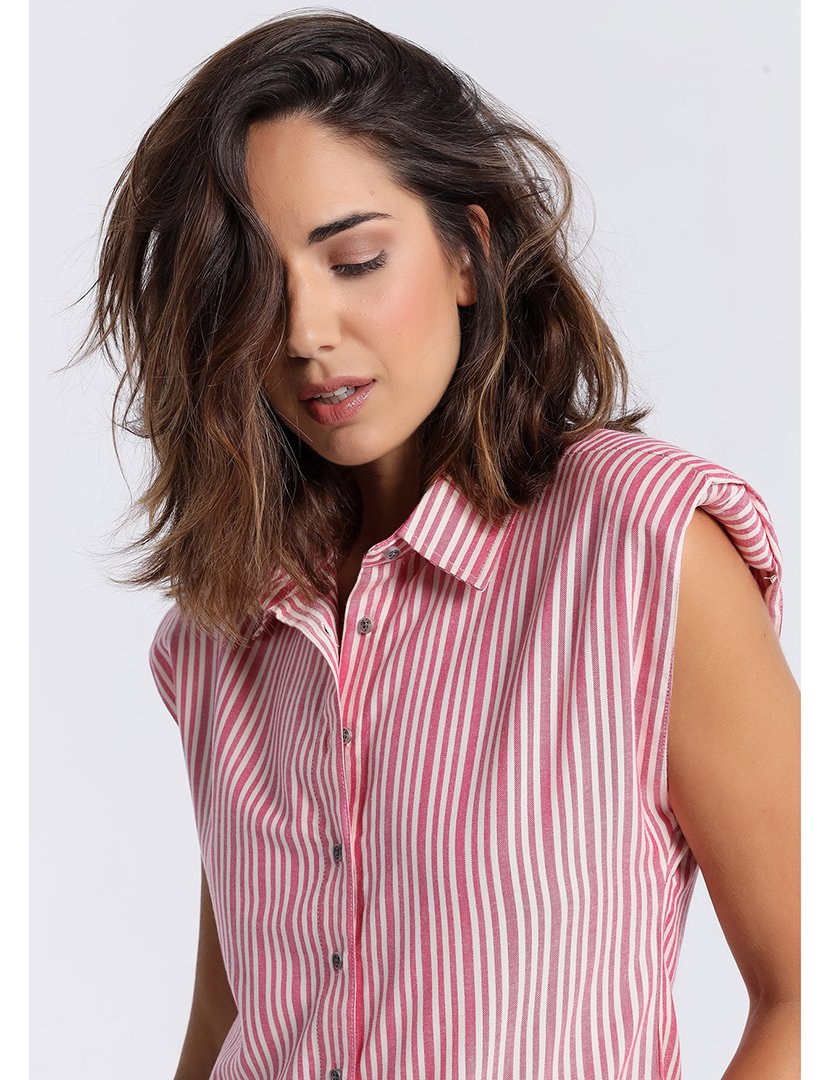Camisa de Alças Senhora Listrada Rosa