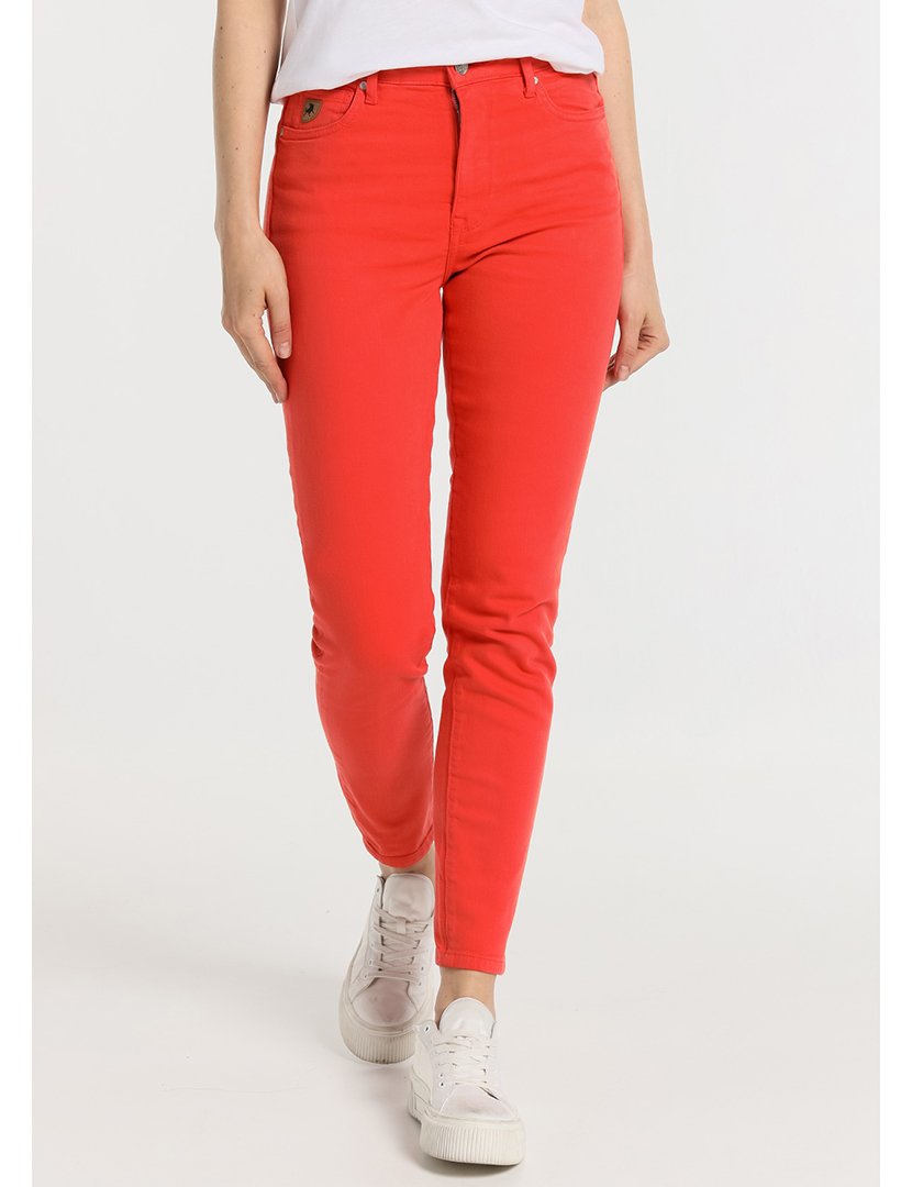 Calças Senhora Skinny Cintura Subida Vermelho