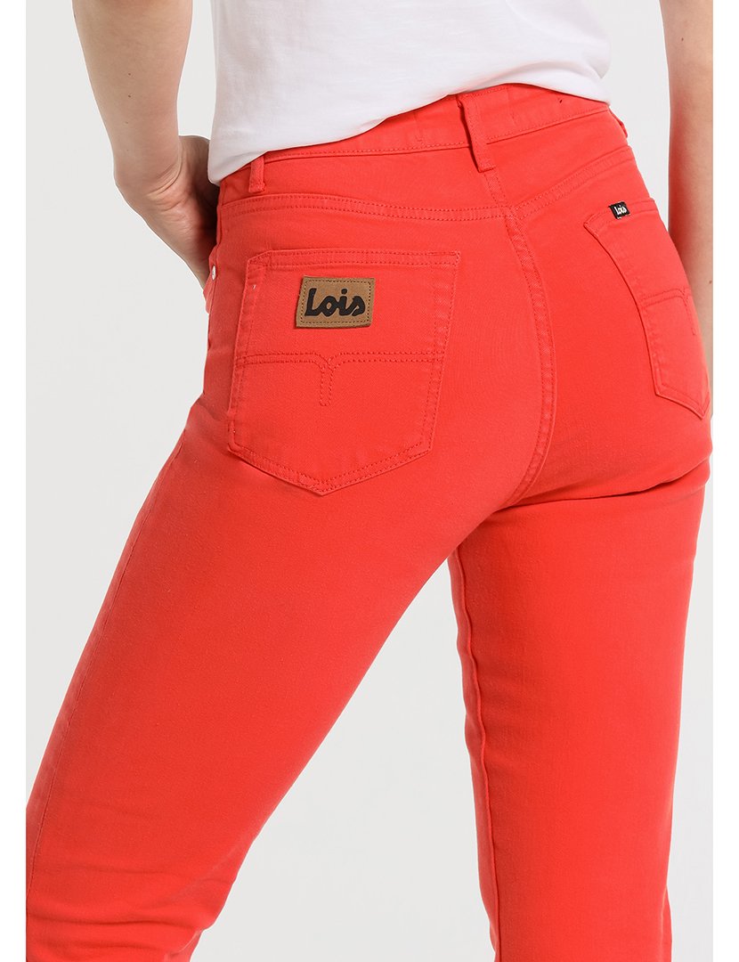 Calças Senhora Skinny Cintura Subida Vermelho