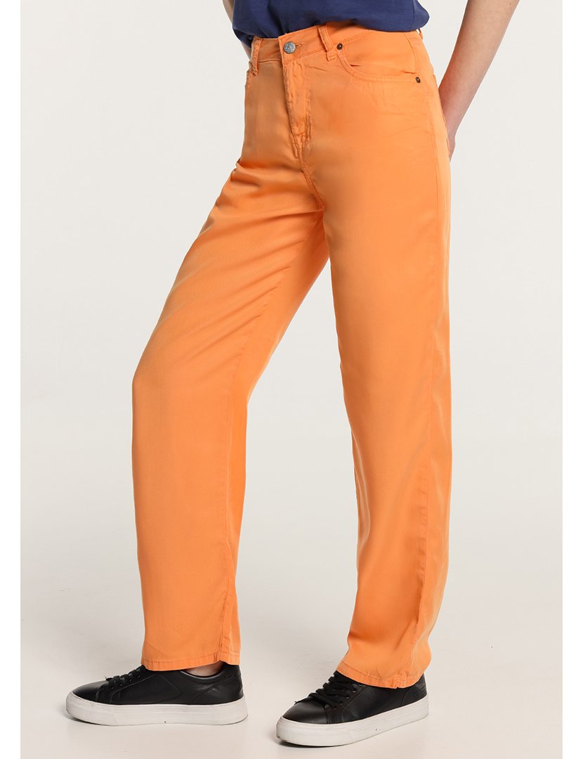 Calças Senhora Straight Cintura Subida Laranja