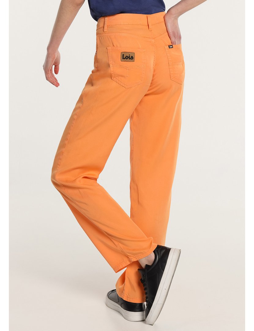 Calças Senhora Straight Cintura Subida Laranja