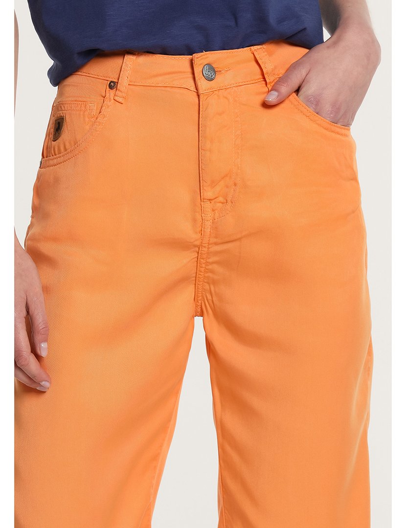 Calças Senhora Straight Cintura Subida Laranja