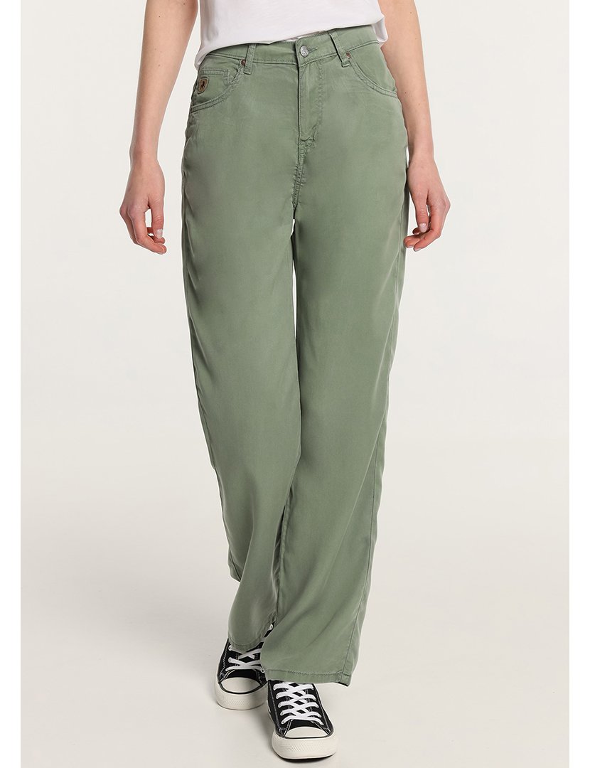 Calças Senhora Straight Cintura Subida Verde