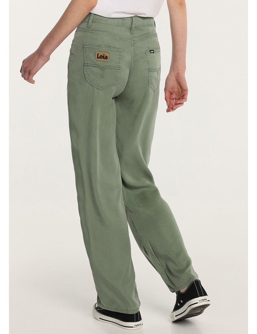 Calças Senhora Straight Cintura Subida Verde