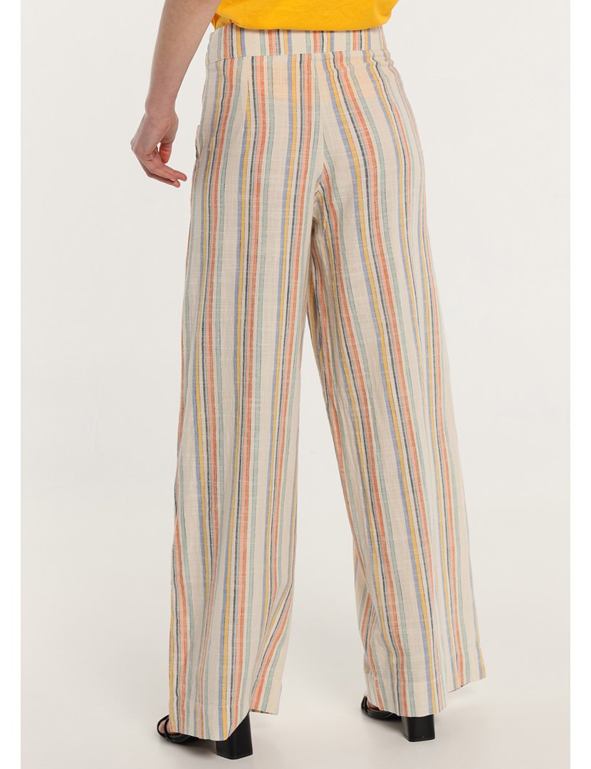 Calças Chino Senhora Estilo Rústico com Listras Multicolorido