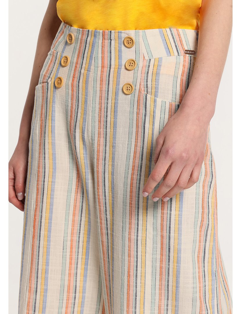 Calças Chino Senhora Estilo Rústico com Listras Multicolorido