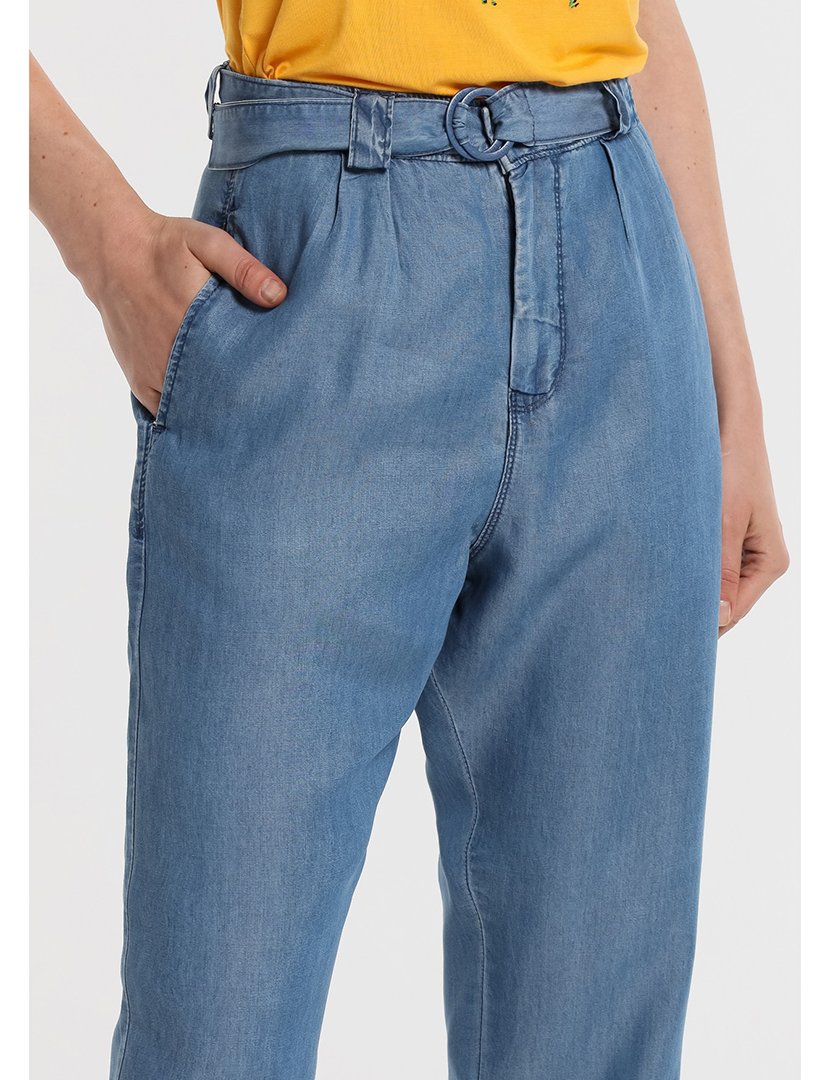 Calças Balão Senhora Cintura Subida Azul