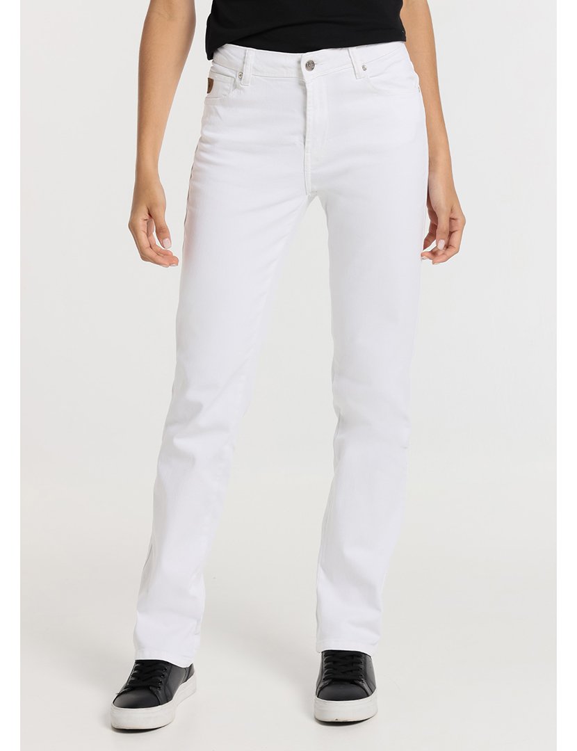 Calças Straight Senhora Cintura Descida Branco