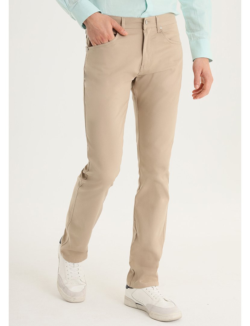 Calças Homem Regular Fit Cintura Média Bege