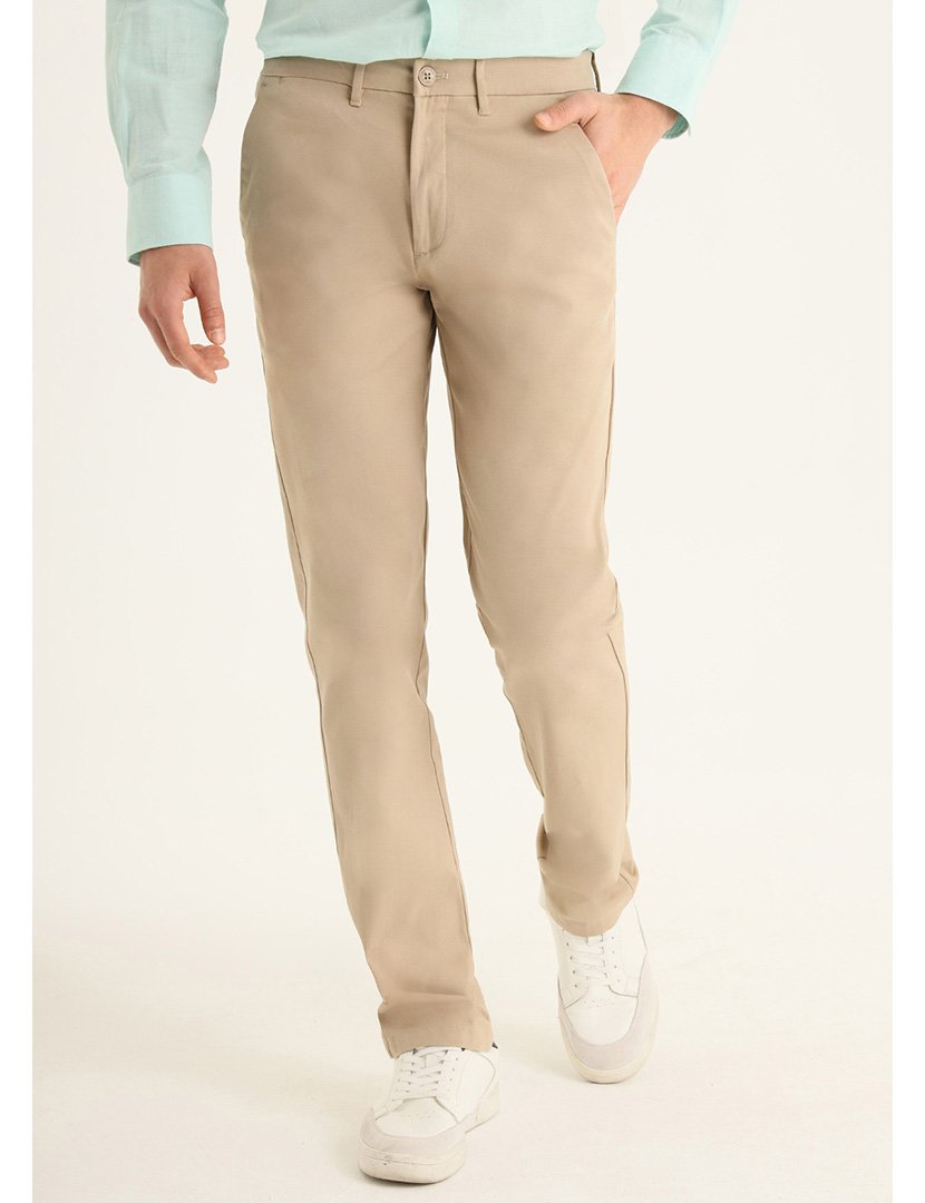Calças Chino Homem Cintura Média Bege