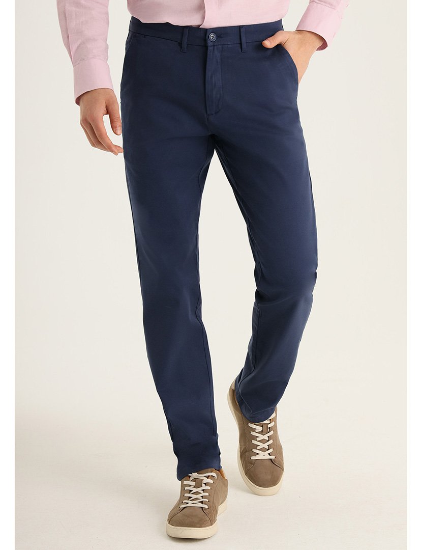 Calças Chino Homem Cintura Média Azul