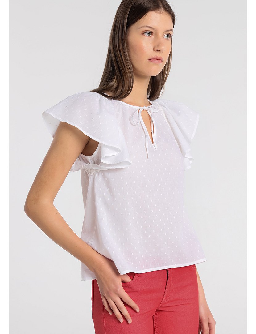 Blusa Senhora Manga Volante Plumeti Branco