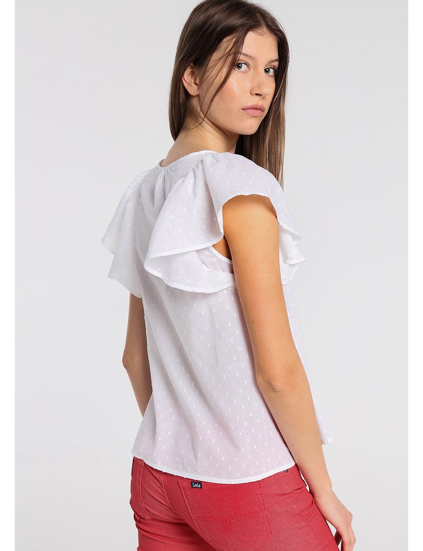 Blusa Senhora Manga Volante Plumeti Branco