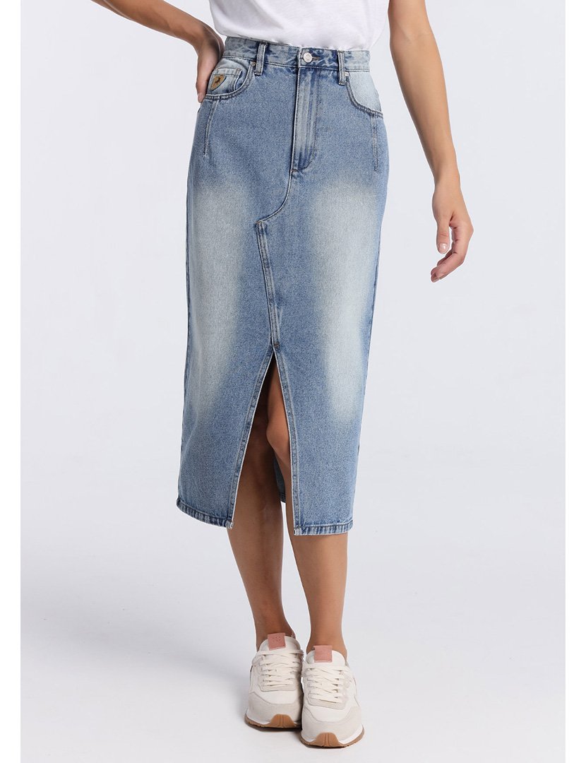 Saia de Ganga Midi Senhora com Racha Frontal Azul