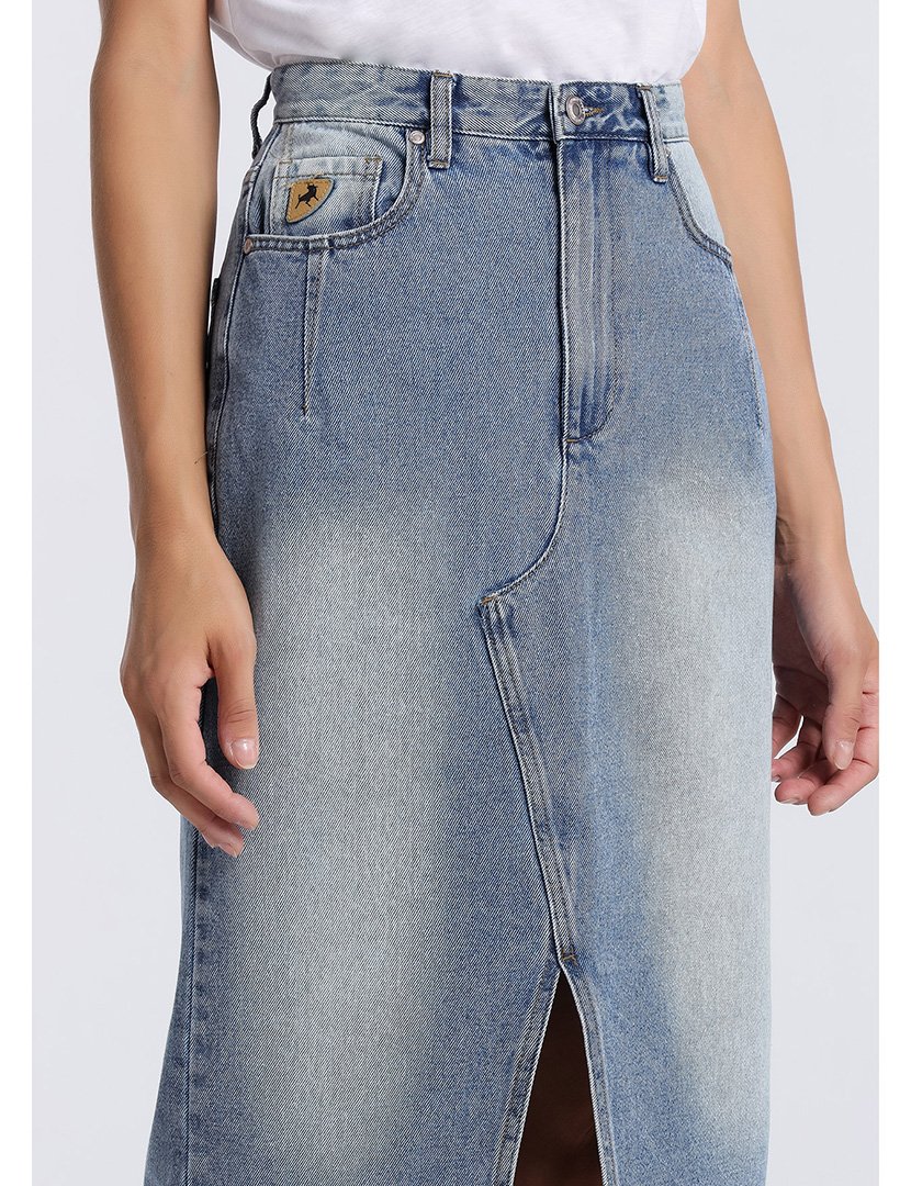 Saia de Ganga Midi Senhora com Racha Frontal Azul