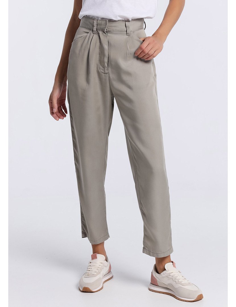 Calças Chino Senhora Cintura Subida Verde