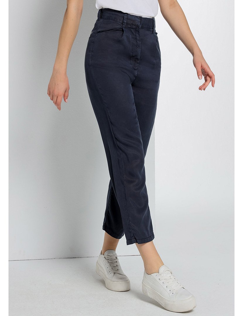 Calças Chino Senhora Cintura Subida Azul Escuro