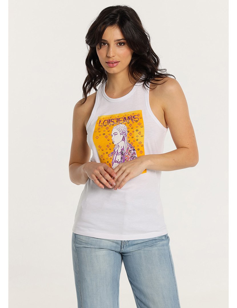 Top Senhora com Estampado Branco