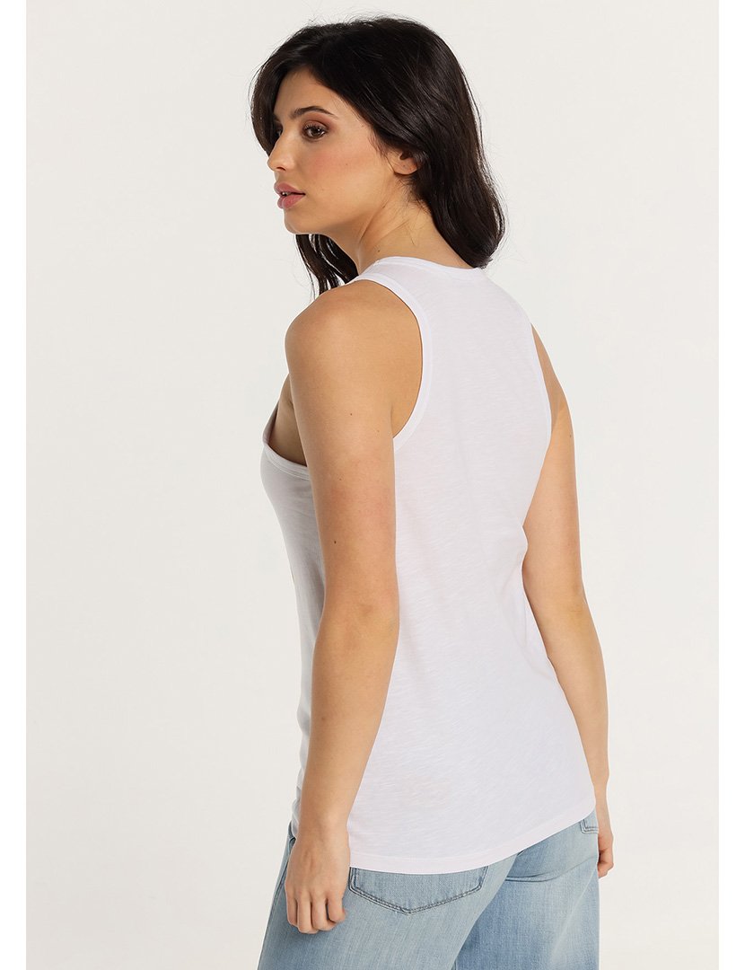 Top Senhora com Estampado Branco