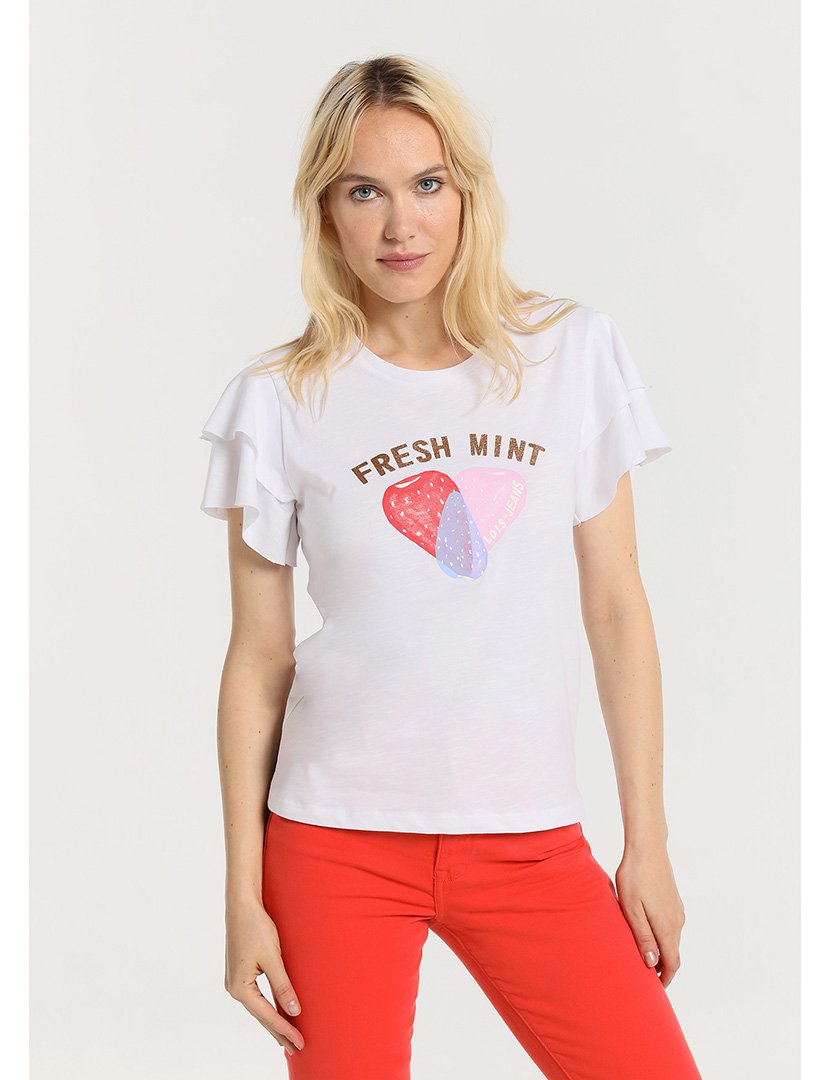 T-Shirt Senhora com Estampado Fresh Mint Branco