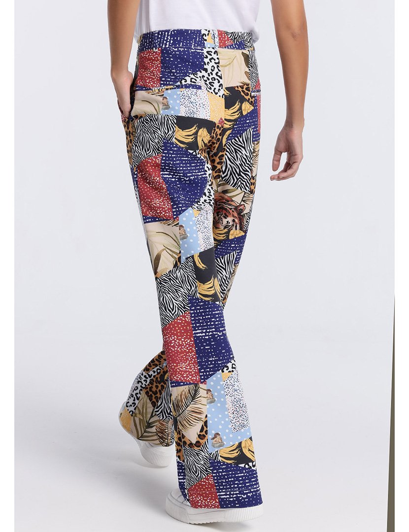 Calças Senhora Cintura Alta com Estampado Multicolorido