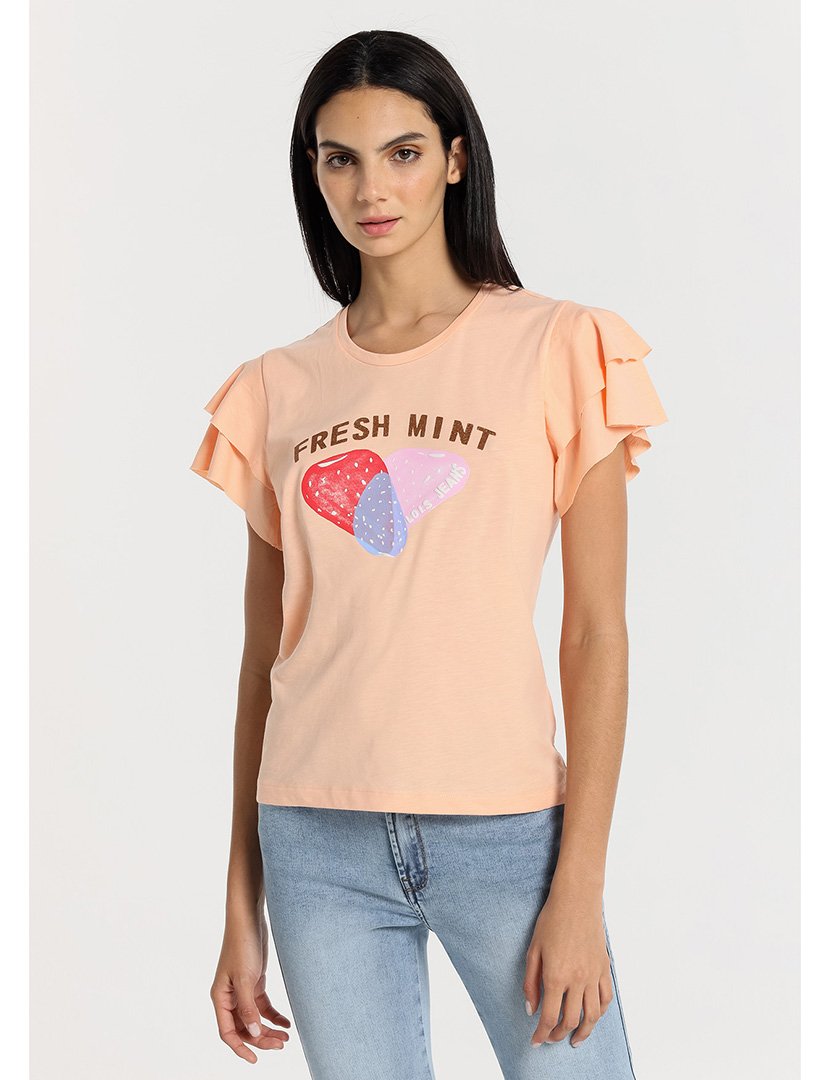 T-Shirt Senhora com Estampado Fresh Mint Laranja