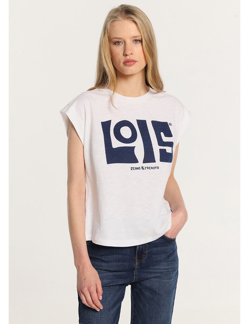 T-Shirt Senhora Branco e Azul