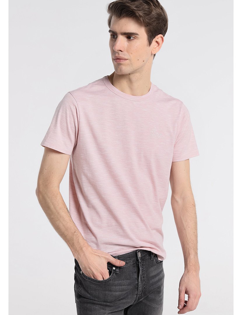 T-Shirt Homem Pin Stripe Logo Rosa