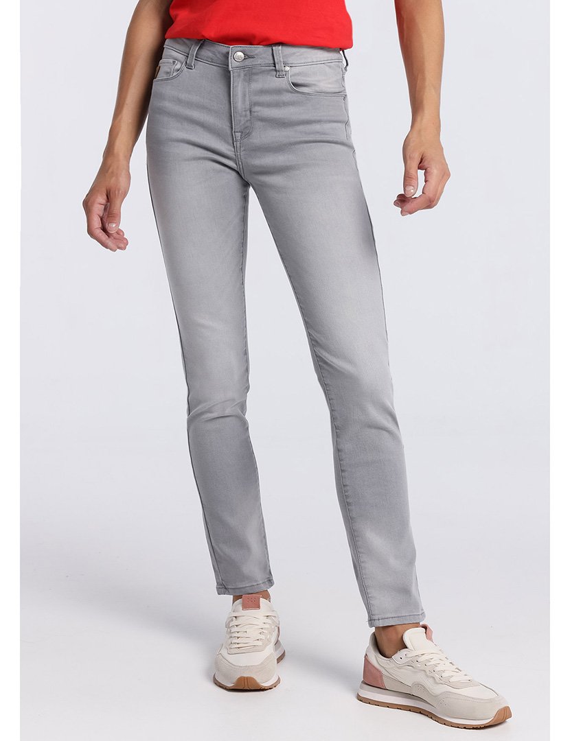 Calças Skinny Senhora Cintura Baixa Cinzento