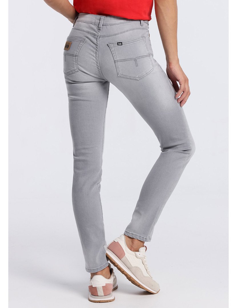 Calças Skinny Senhora Cintura Baixa Cinzento