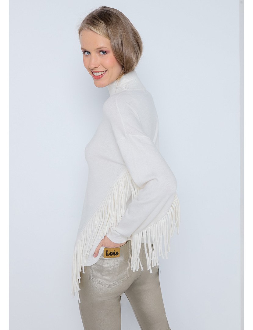 Camisola com Gola Senhora Perkins com Franjas Bege