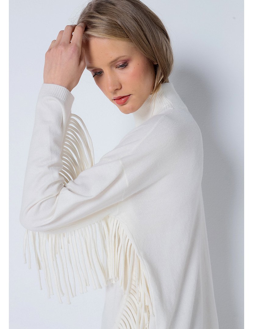 Camisola com Gola Senhora Perkins com Franjas Bege