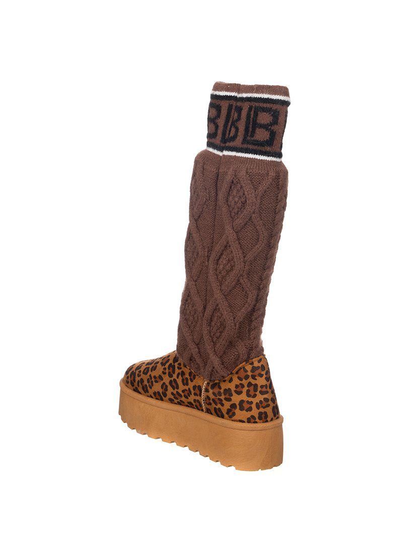 Botas Cano Alto Senhora Castanho com Padrão Leopardo