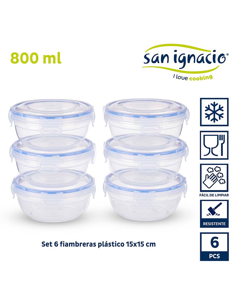 Conjunto de 6 caixas redondas de plástico 800ml coleção Leknes